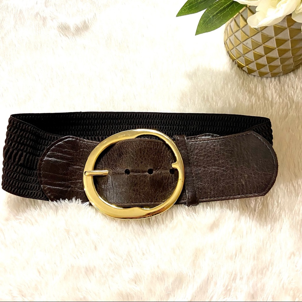 Bebe Solid Brown Faux Leather Smocked Stretch Belt